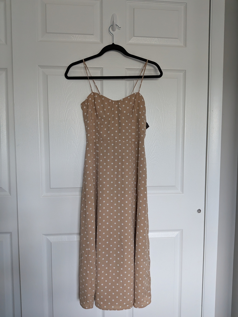 Mi Ami Tan Polka Dot Bustier Smocked Midi Dress - Size M